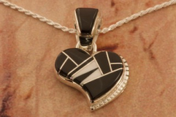 Calvin Begay Genuine Acoma Jet Sterling Silver Heart Pendant